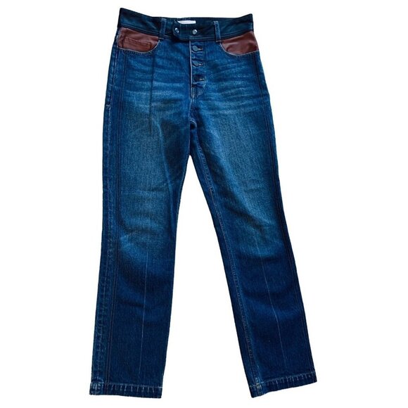 FRAME Denim Leather Block Sylvie Flynn Jeans Button Fly Dark Wash High Rise 27 - Picture 1 of 13